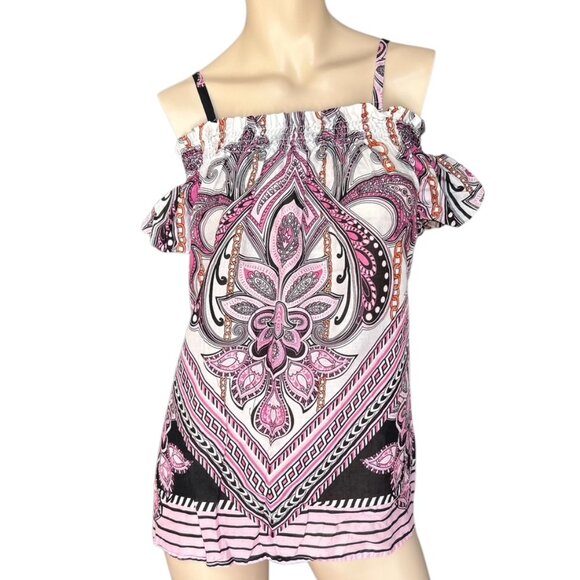 Y2K Express Geometric Abstract Top Size L Indie Sleeze Chain Boho Puff Sleeve - Picture 2 of 10